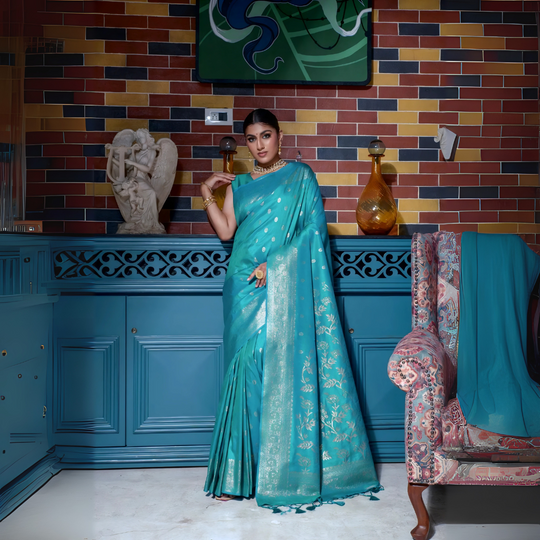 Blue Zari Weaving Banarasi Raw Silk Saree