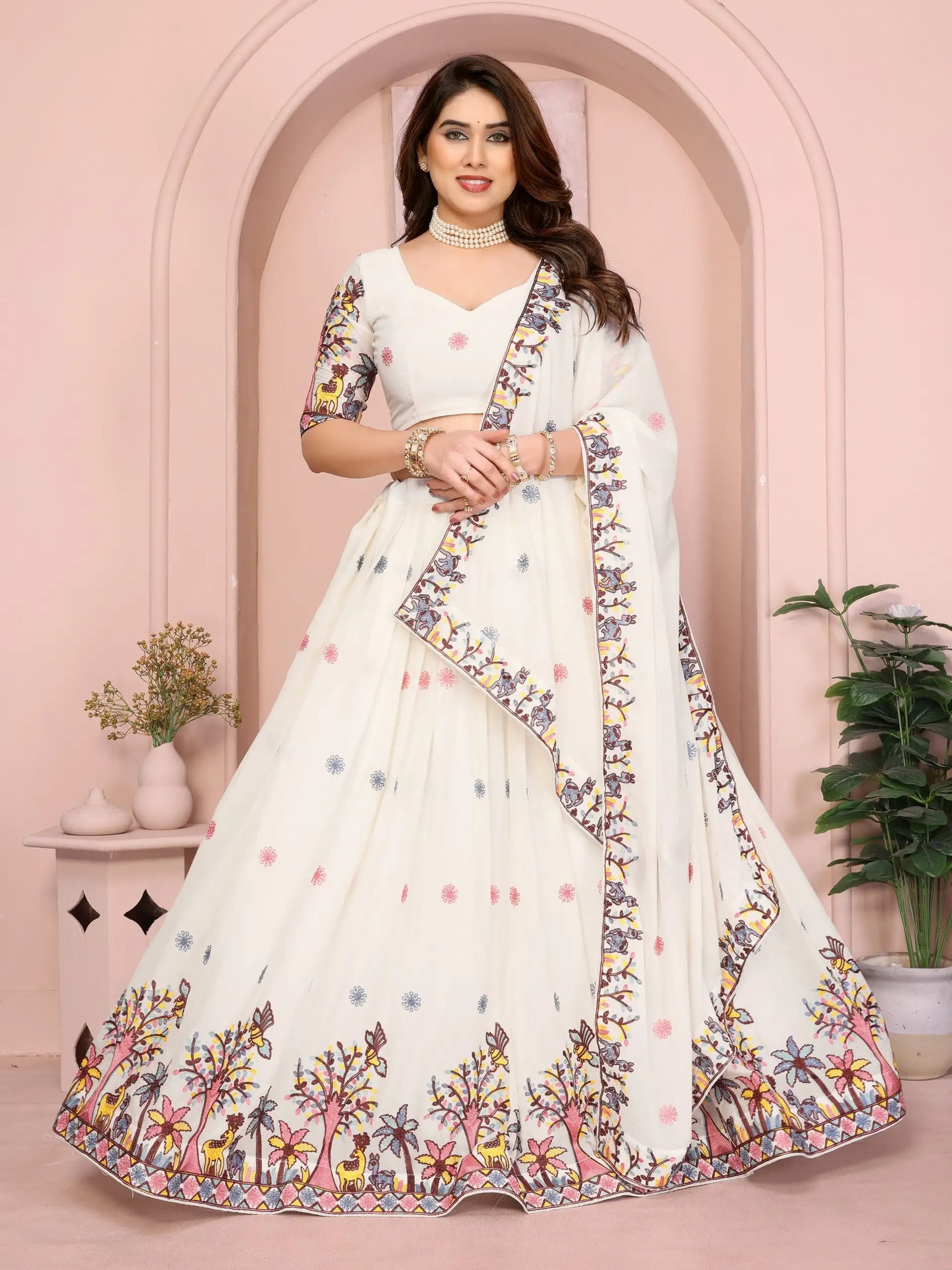 White Embroidered Cut Work Lehenga Star Georgette Kalyanja KL172 1