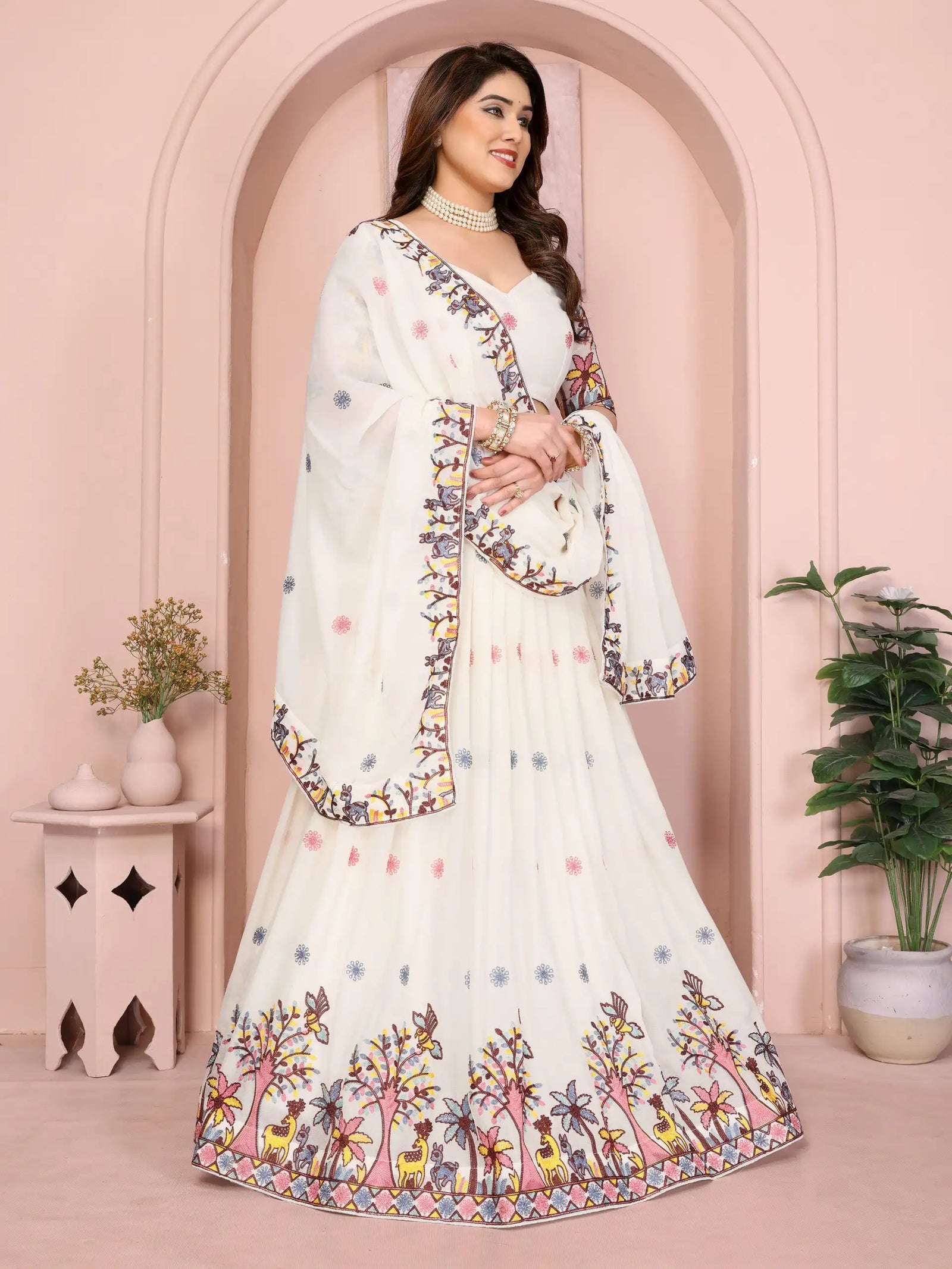 White Embroidered Cut Work Lehenga Star Georgette Kalyanja KL172 3