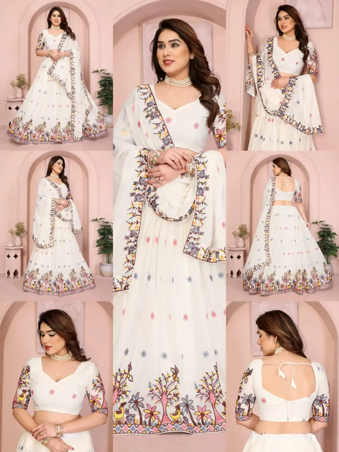 White Embroidered Cut Work Lehenga Star Georgette Kalyanja KL172 8