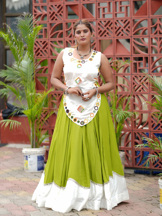 White Gota Patti Mirror Lace Lehenga Full Front View – KL199 – Kalyanja