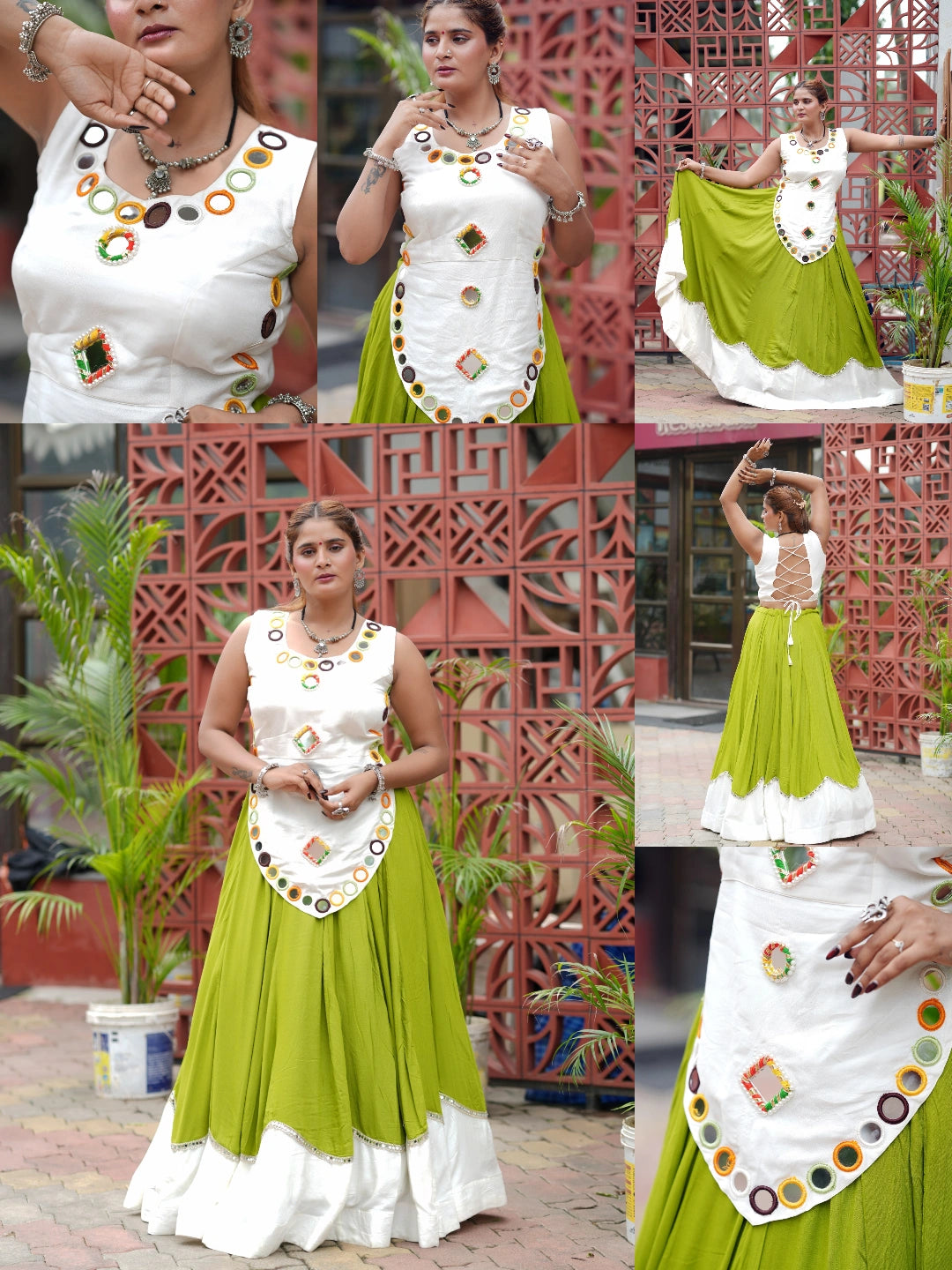 White Gota Patti Mirror Lace Lehenga All Angles Collage – KL199 – Kalyanja