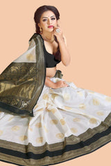 White Jacquard Work Soft Lichi Silk Saree - kalyanja