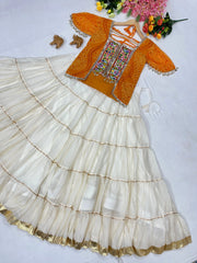 White Rangoli Crush Tiered Lehenga Full Spread Flat Lay – KL198 – Kalyanja