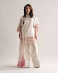 White Sequins Embroidered Suit with Farshi Shalwar – Front View | KU118 | Kalyanja