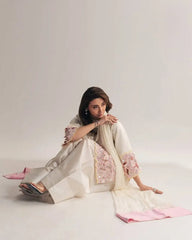 White Sequins Suit with Farshi Shalwar – Sitting Pose | KU118 | Kalyanja