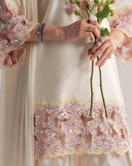 Floral Sequins & Moti Handwork Detail on White Suit – Close Up | KU118 | Kalyanja