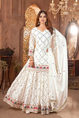White Sequins Embroidered Suit Pakistani palazzo front model KU263 Kalyanja
