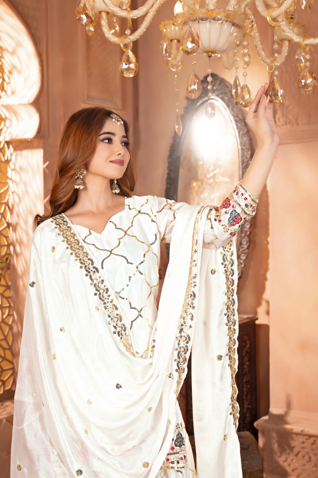 White Sequins Embroidered Suit bridal wedding look KU263 Kalyanja