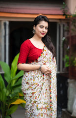 White Zari Work Saree Outdoor Traditional