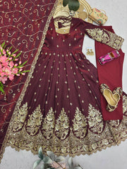 Wine Silk Blend Suit dupatta sequins embroidery flatlay detail KU267