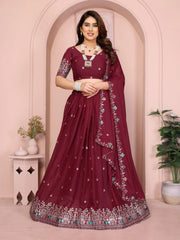 Wine Embroidered Cut Work Lehenga front full view – Kalyanja KL173