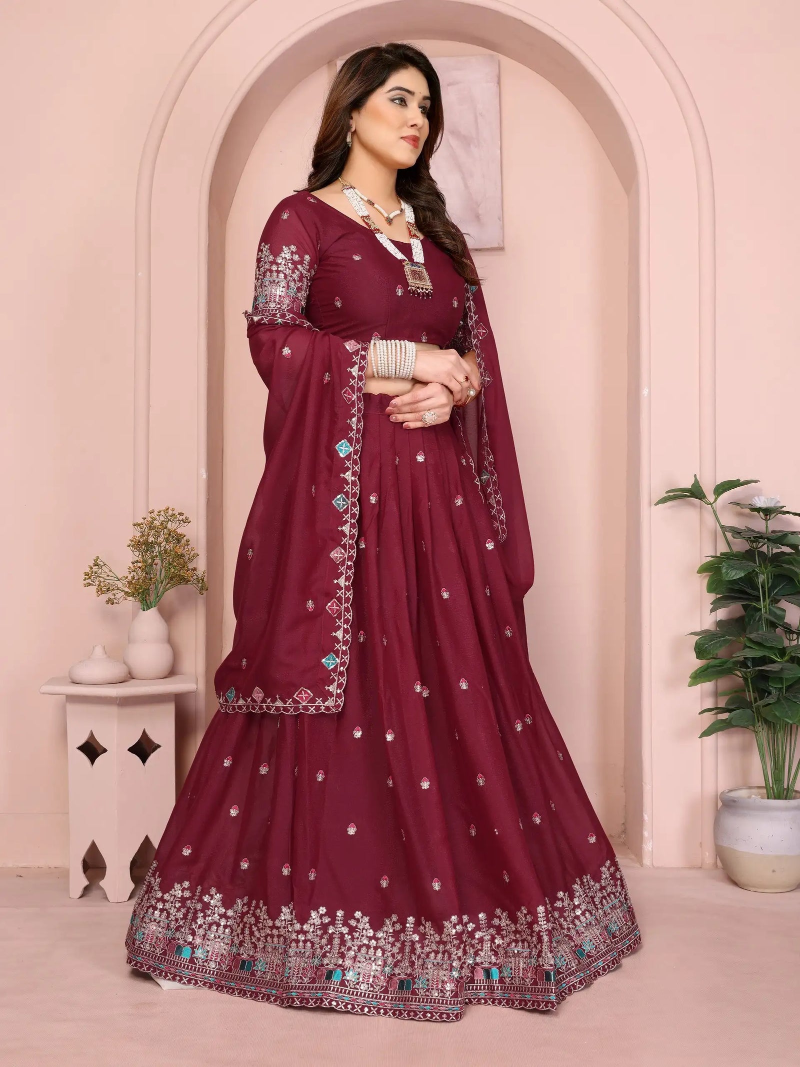 Wine Star Georgette Lehenga additional front pose – Kalyanja KL173