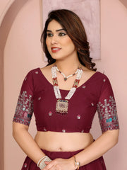 Wine Embroidered Star Georgette Lehenga choli V-neck detail – Kalyanja KL173