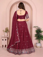 Wine Embroidered Cut Work Lehenga back open dori tie-up – Kalyanja KL173