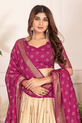 Wine Floral Foil Work Lehenga choli V-neck close-up – Kalyanja KL162