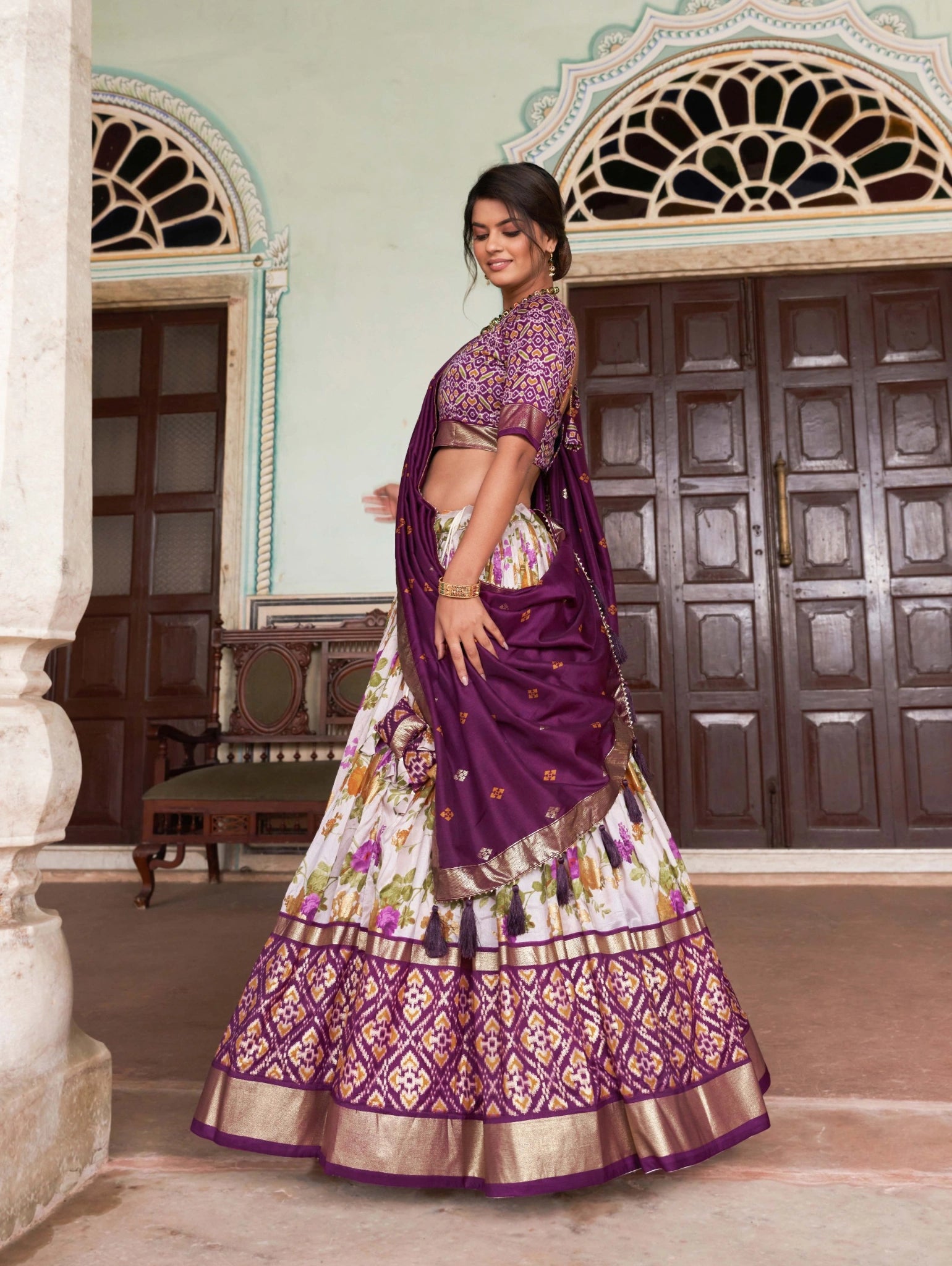 Wine Floral Lehenga with dupatta drape – KL182 Kalyanja