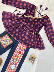 Bandhani Faux Georgette Kediya Ghughari Jeans Flat Lay Kalyanja KC16