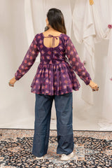 Wine Purple Embroidered Coord Set Back View U-Back Tie-Up Kalyanja KC16