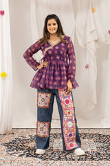 Wine Purple Bandhani Kediya Coord Set Full Length Model Kalyanja KC16