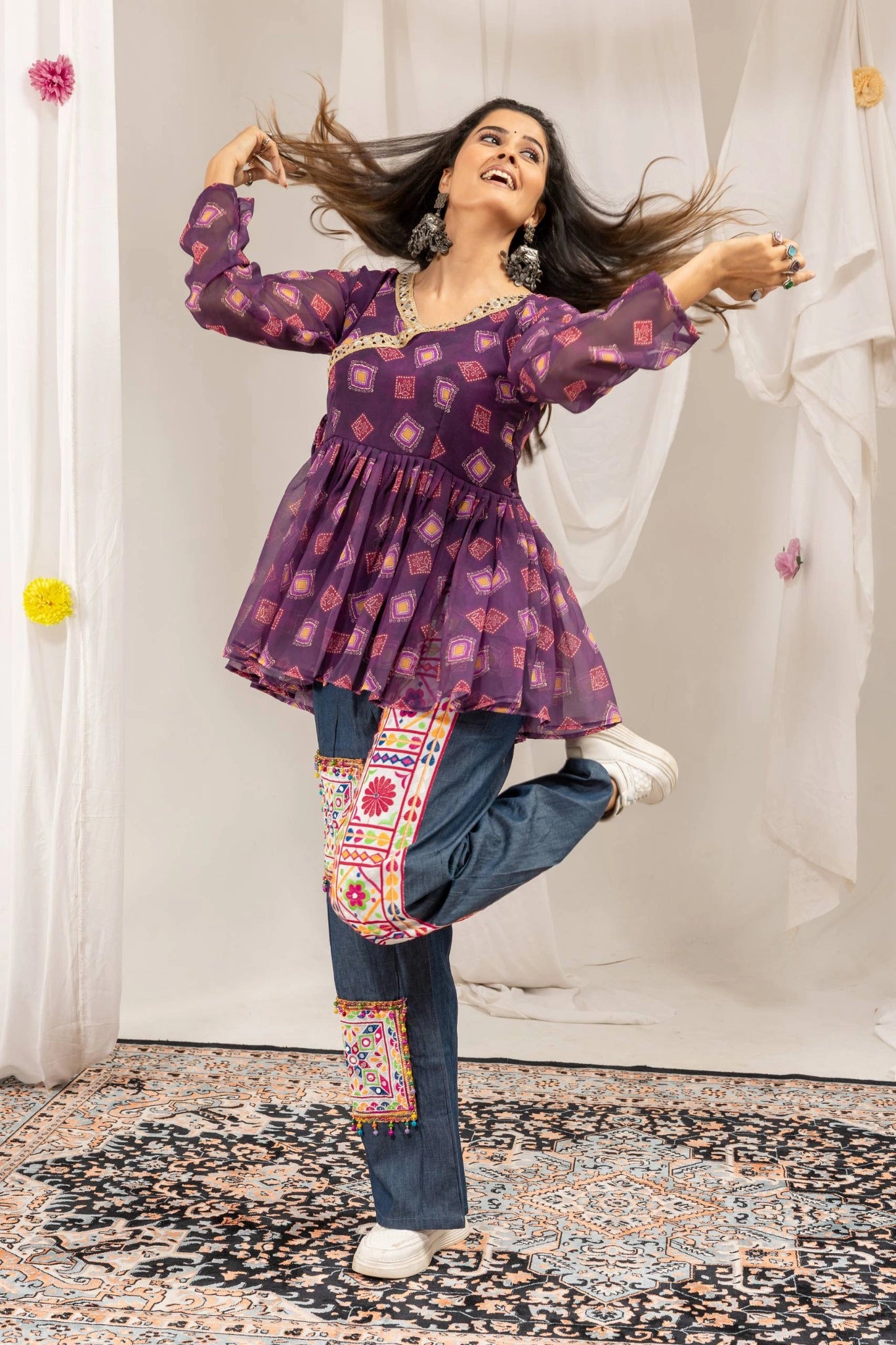 Wine Purple Embroidered Coord Set Dance Pose Model Kalyanja KC16