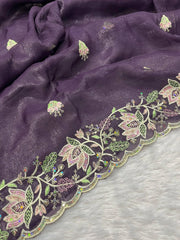 Wine Purple Saree border scallop flat lay – KS376