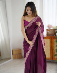Wine Purple Embroidered Saree Sangeet | Rangoli Silk Blend | KS392 | Kalyanja