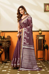 Wine Purple Jacquard Weaving Saree – Standing Pose KS365