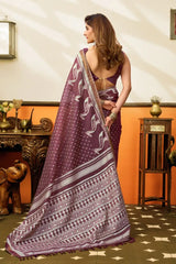 Wine Purple Jacquard Weaving Saree – Drape Angle KS365