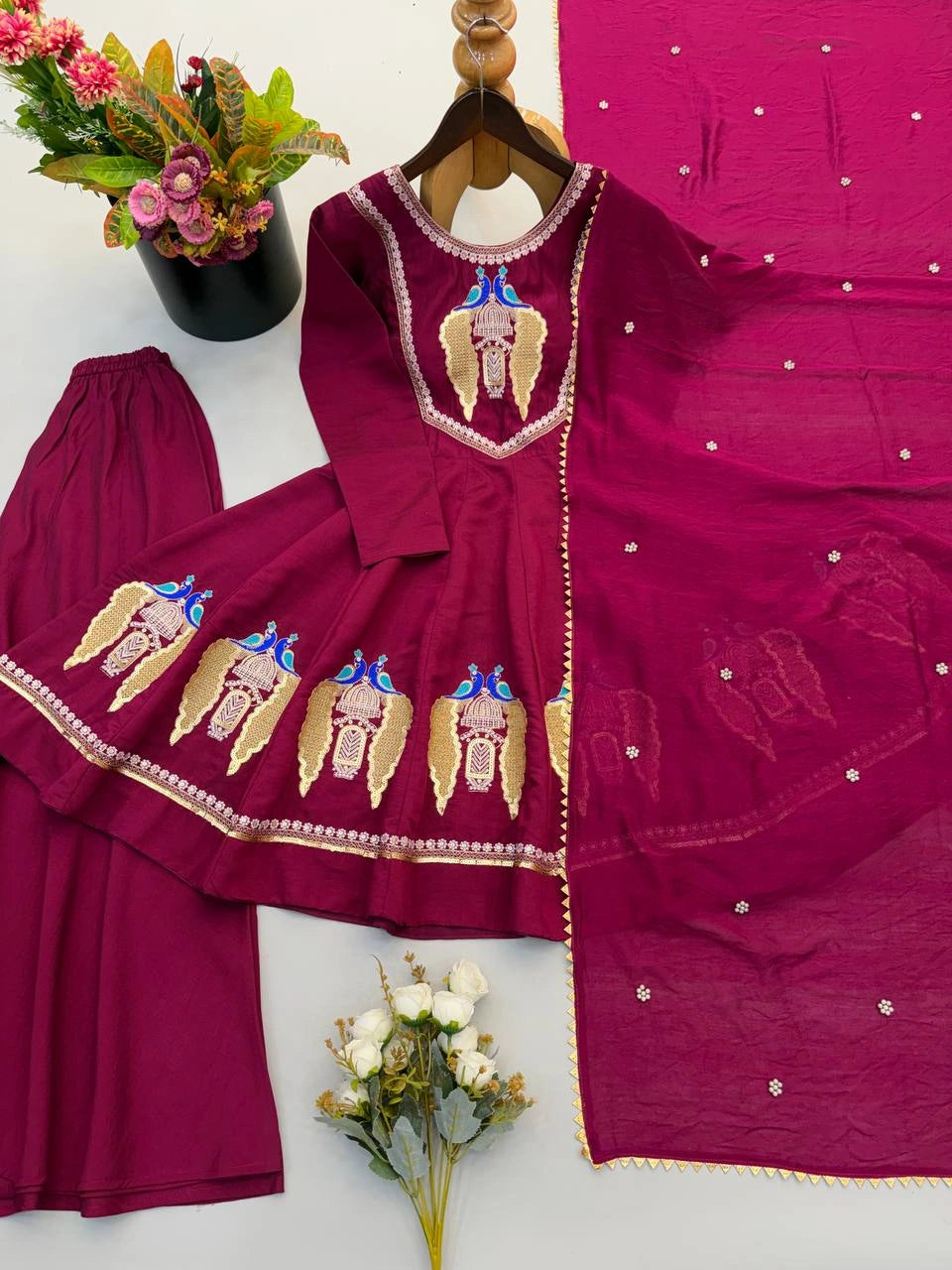 Wine Palazzo Suit Dupatta Spread KU273 Kalyanja