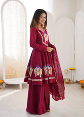Wine Suit A-Line Kurta With Dupatta KU273 Kalyanja