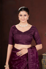 Wine Silk Blend Saree model side drape – KS377
