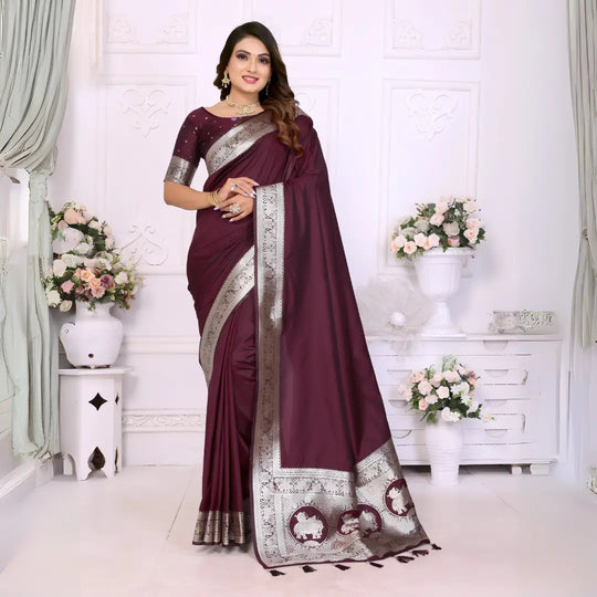 Maroon Gala Weaving Banarasi Silk Saree