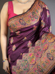 Wine Saree hexagonal zari pallu detail – KS372