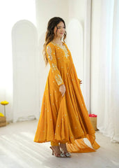 Yellow Embroidered Anarkali – Haldi & Festival Wear | KU246 | Kalyanja