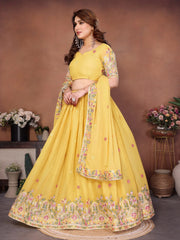 Yellow Star Georgette Lehenga side profile 4.5m flair – Kalyanja KL171