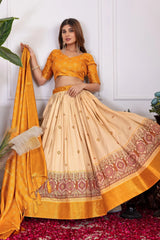 Yellow Floral Foil Work Lehenga flared skirt view – Kalyanja KL162