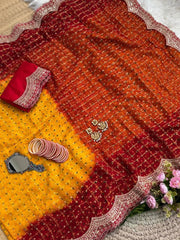 Yellow Two-Tone Saree – Soft Viscose Georgette Kalyanja KS402