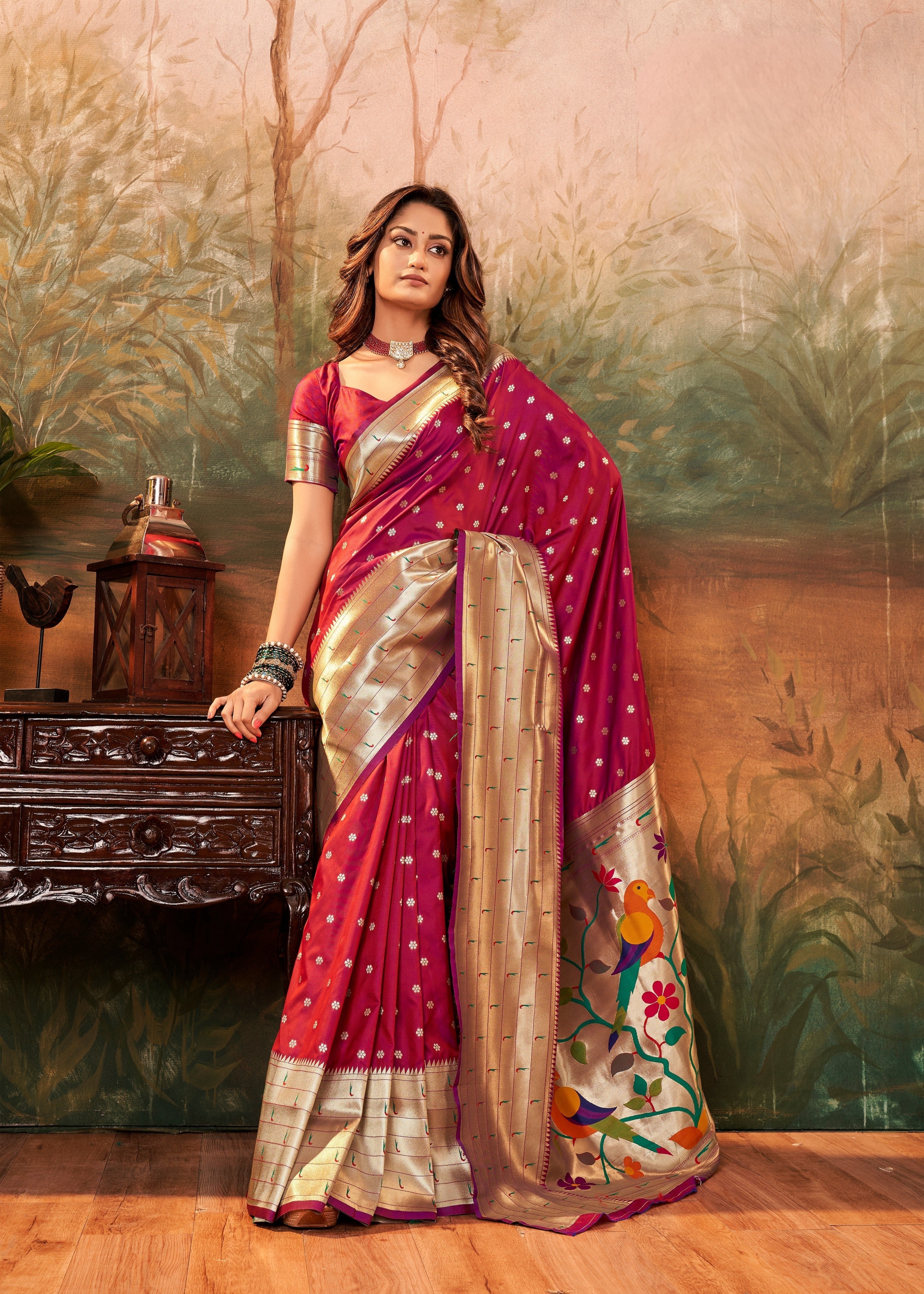 Shop Dark Maroon Saree Online - Banarasi Cotton Silk Fabric