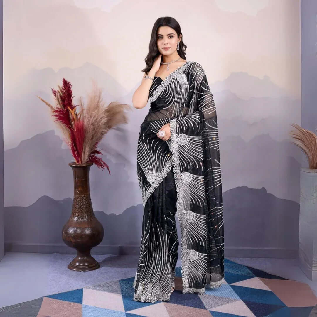 Black Sarees for Women - Chiffon, Net, Silk & More
