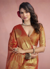 Orange Tissue Fancy Weaving Silk Saree