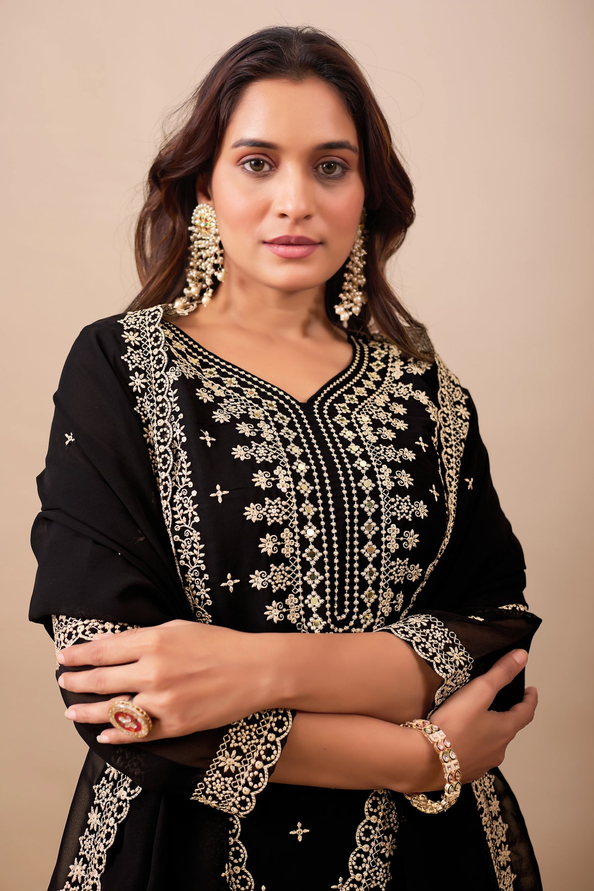 Black Sequins Embroidery Work Fox Georgette Suit
