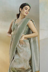 Light Pista Handloom Weaving Silk Saree Kalyanja Fashion