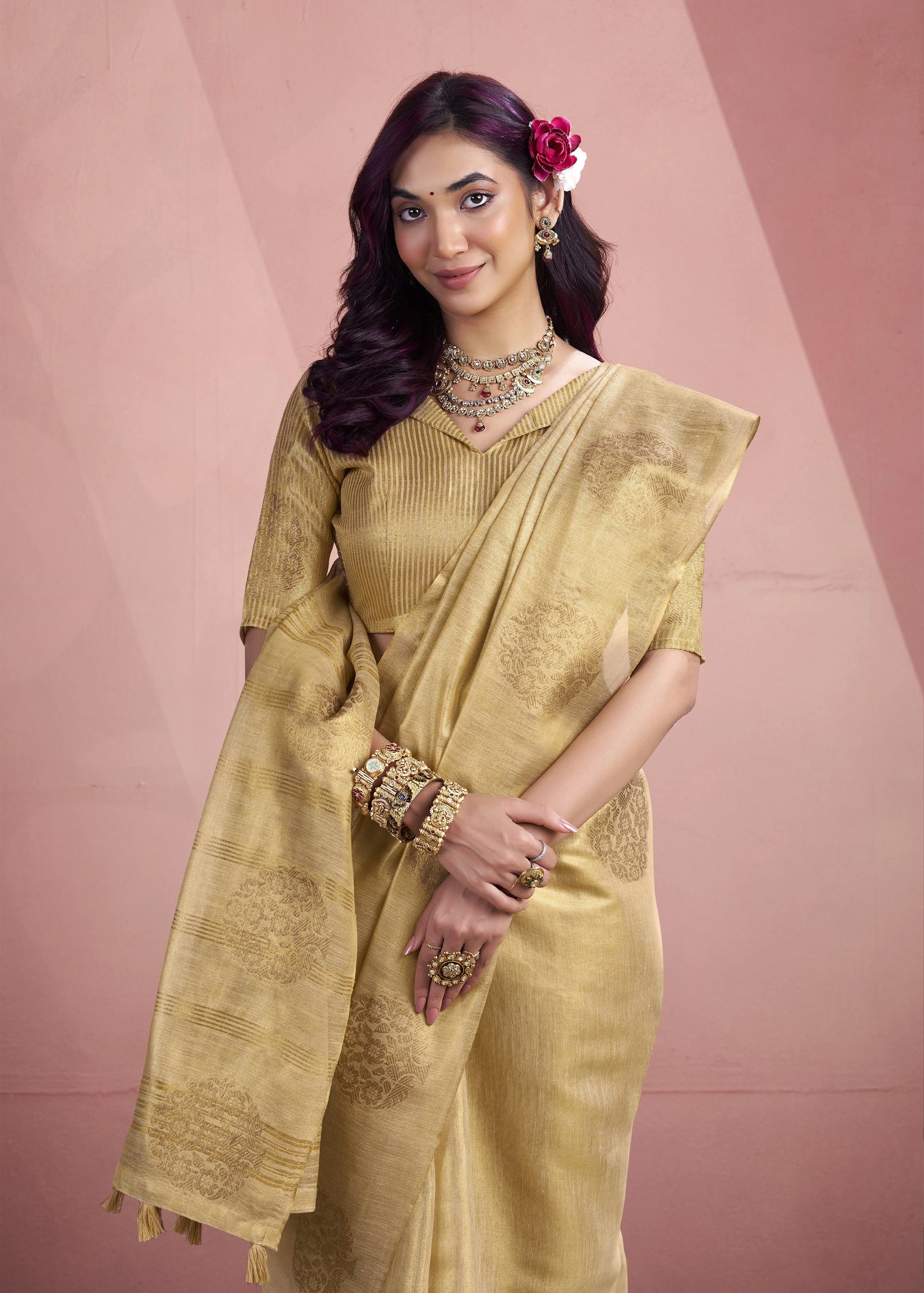 gold tissue fancy weaving silk saree - kalyanja