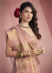Soft Pink Tissue Fancy Weaving Silk Saree