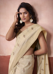 Beige Zari Weaving Cotton Saree