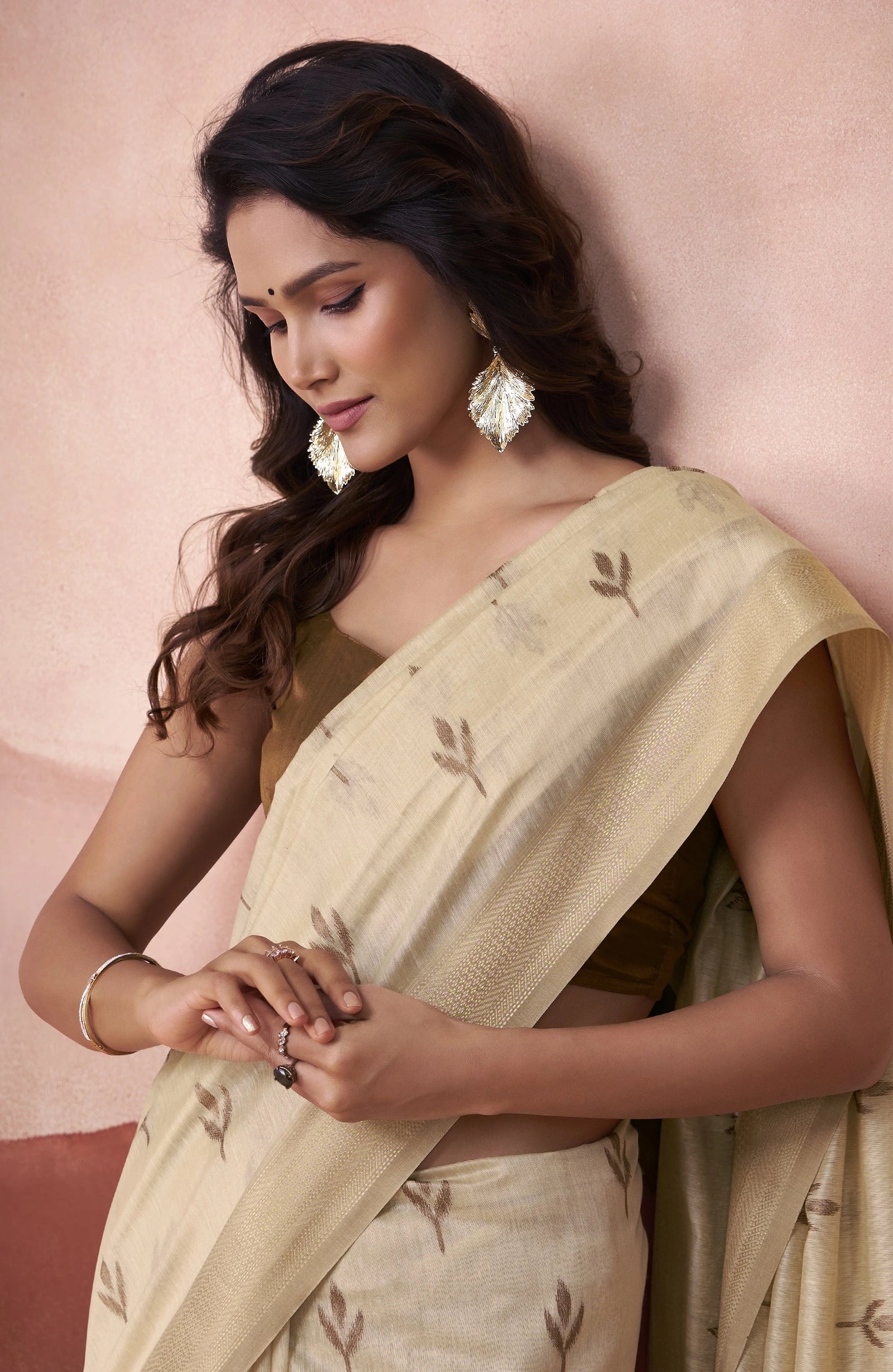 Beige Zari Weaving Cotton Saree Kalyanja Fashion