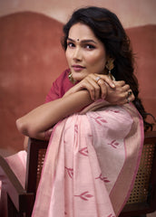 Soft Pink Zari Weaving Cotton Saree