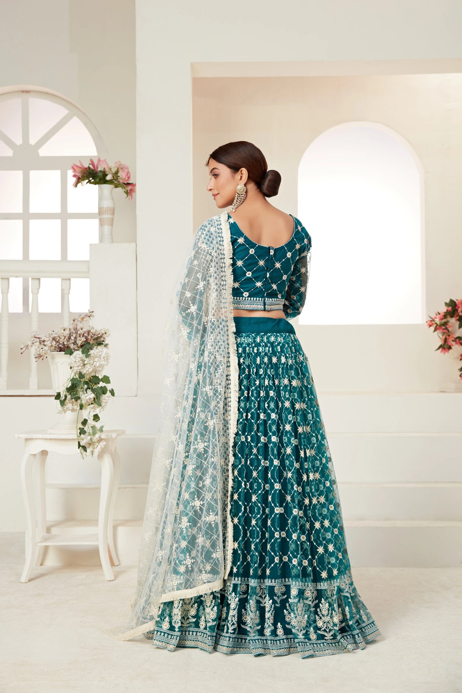 Sequin work teal Zariya lehenga – Kalyanja.