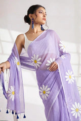 lavender linen cotton saree